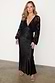 Black Swallow Romance Emma Dress with sheer crepe sleeves and a satin skirt featuring a velvet swallow print.