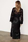 Black Swallow Romance Emma Dress shown from the back with a sheer crepe top and satin skirt in a velvet swallow print.
