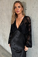 NFD Black Swallow Romance Emma Dress with a sheer crepe top and satin skirt in a velvet swallow devore print.