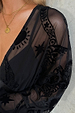 Black Swallow Romance Emma Dress detail featuring sheer crepe with velvet devoré swallow and star motifs.