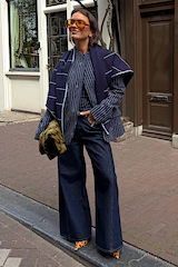 Navy Pinstripe Fold Over Blazer