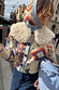 Bridget Cheryl Cardigan with blue and orange geometric motifs and a detachable wool collar, designed in London.