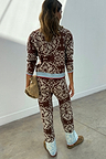 Chocolate Bandana Wide Leg Trousers in a brown knit co-ord with an iconic print and contrast blue hems.