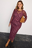 Thumbnail for Burgundy Polka Dot Mesh Dress with sheer long sleeves and a pink dot print on a model.
