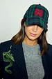 Navy Tartan NFD Cap in blue and green with red embroidered logo, styled with a grey knit and pinstripe blazer.