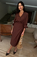 Thumbnail for Chocolate brown Miley midi shirt dress with a wrap tie skirt and button-down front.