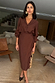Thumbnail for Chocolate brown Miley Shirt Dress featuring a midi-length wrap skirt and puffed long sleeves.