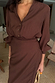 Chocolate brown Miley shirt dress featuring a button-down front and built-in wrap skirt, designed in London.