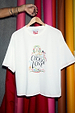 White cotton Choose Love T-Shirt featuring a colourful front graphic and red contrast stitch detailing.