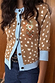 Tan deer print Hollie knit cardigan with light blue ribbed trim and a colourful heart embroidery.