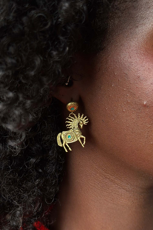 Deloris Brass Horse Earrings