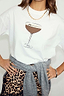 White Espresso Martini T-Shirt in soft cotton with a boxy fit, styled with leopard print and a grey knit.