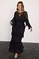 Black Star Devore Felicity Dress featuring tiered mesh ruffles and velvet star motifs on a curve model.