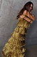 Thumbnail for Gold Fringe Dress with layered gold foil tassels, capturing movement and texture for a partywear look.