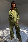 Khaki Shell Trousers with a gold shell print, featuring a wide-leg fit and matching shirt as a chic co-ord set.