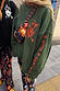 Khaki sweatshirt featuring orange heart and palm embroidery on the chest and star motifs along the sleeve.