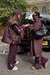 Dark Leopard Gilet in a water-resistant padded finish, styled with purple loungewear and a matching leopard cap.