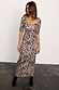 Leopard Iris Dress with elbow-length sleeves and waist ruching, a statement staple for any occasion.