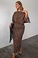 Thumbnail for Lucia Leopard Tilly dress in plisse fabric, styled off-the-shoulder and paired with a black fringe clutch.