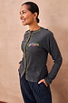 Charcoal Life is Tough Honey T-Shirt featuring multicoloured slogan embroidery and accessible button fastening.
