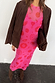 Thumbnail for Pink and Red Morocco Mesh Dress with celestial motifs, styled with a brown blazer and pointed boots.