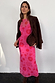 Pink and Red Morocco Mesh Dress with hand, heart and eye motifs, layered with a brown blazer and clutch bag.