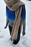 Blue Ski Slopes Mesh Long Sleeve Top with a mountain print, styled with a tan scarf and black jeans in the snow.