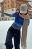 Blue gradient Ski Slopes Mesh Long Sleeve Top in sheer mesh, worn by a model outdoors in a snowy ski resort.