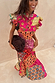 Thumbnail for Multi-coloured Morocco Remi Dress featuring an abstract patchwork print, pleated frill sleeves and tortoise buttons.