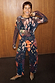 Thumbnail for Night Garden Barrel Jeans in black with a colourful motif print and relaxed fit, styled with leopard print heels.