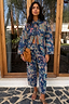 Denim Paisley Belted Shacket and matching jeans in a vibrant blue and pink print, styled as a multi-wear co-ord.