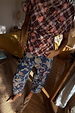 NFD Denim Paisley Barrel Leg Jeans in blue with a pink and green print, featuring a structured fit.