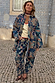 Blue Denim Paisley Barrel Leg Jeans and matching shacket featuring a multi-coloured print for a London street style look.