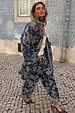 Blue Denim Paisley Barrel Leg Jeans with a pink and green print, styled as a co-ord with a matching shacket.