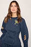 Thumbnail for Navy Pinstripe Barrel Sweatshirt with iconic motifs and side darts, a wardrobe staple designed in London.