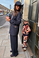 Petite Navy Pinstripe Arden Trousers and matching blazer styled for an iconic London look.