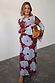 Burgundy & Blue Poppy Aria Dress in sheer mesh with a large floral print and flared sleeves for inclusive sizing.