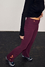 Thumbnail for Burgundy cotton wide leg trousers with coral embroidery and a flare silhouette.