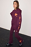Thumbnail for Burgundy hoodie with coral embroidery and matching flare leggings featuring iconic bird and sun motifs.