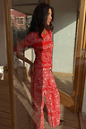 Red Bandana Rib Jersey Top featuring an iconic print and 3/4 sleeves, styled as a matching co-ord.