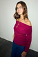 Burgundy Diaz Top with an off-the-shoulder mesh design and ruching, styled with denim jeans.
