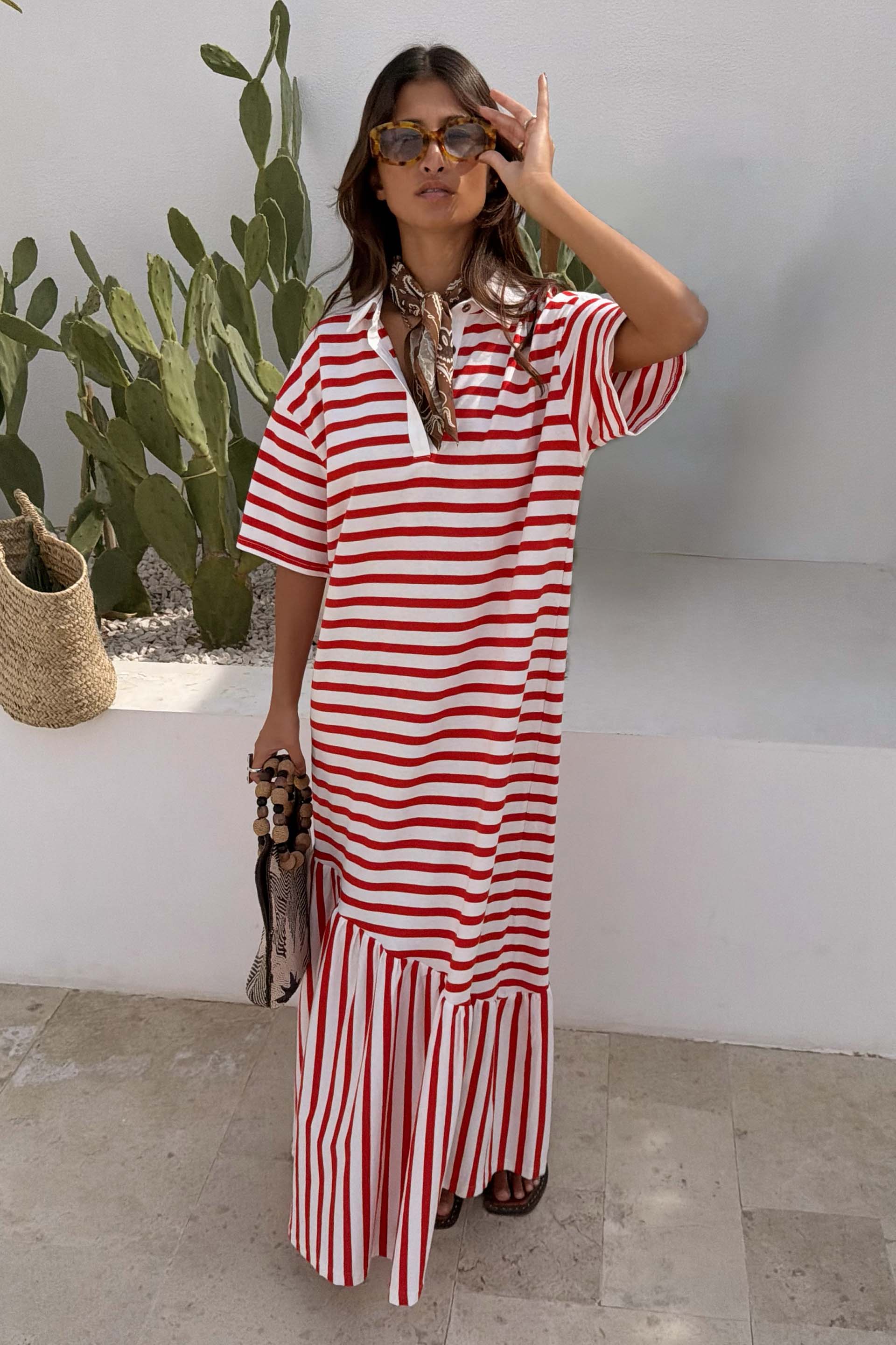 Women's Red Stripe Jersey Dress in - Size S