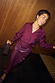 Burgundy Ruffle Miley Shirt with blouson sleeves and ruffle detail, styled as a tonal wine-coloured co-ord.