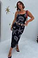 Black Seashell Mesh Cami Dress with a white starfish and shell print, styled with a gold disc belt.