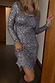 Thumbnail for Gunmetal Sequin Soho Dress featuring shimmering gunmetal grey sequins, long sleeves and a body-skimming midi silhouette.