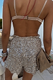 Silver Sequin Shorts with an elasticated waistband and relaxed fit, shown from the back on a model.