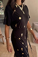 NFD Black Shell Midi Leia Dress featuring gold shell print, T-shirt style top and wrap tie skirt.