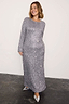 Thumbnail for Gunmetal Sequin Soho Dress with shimmering grey sequins, long sleeves and a maxi length for inclusive sizing.