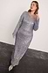 Gunmetal Sequin Soho Dress with long sleeves and a body-skimming silhouette, highlighting inclusive sizing.