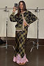 Thumbnail for Olive Tartan Maeva Skirt with a pink lace hem, styled with the matching Cheryl cardigan as a chic co-ord.